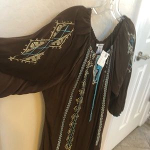 Brown with embroidery and tie at neck